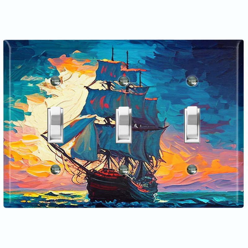 Plaque murale d'interrupteur à bascule à 3 branches Rustic Sea Ship