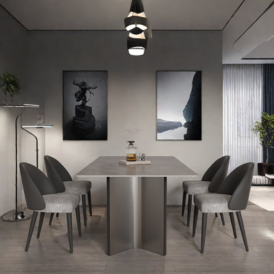 Stainless Steel Rock Plate Dining Table Chair Set 4 - Person Double Pedestal Dining Set