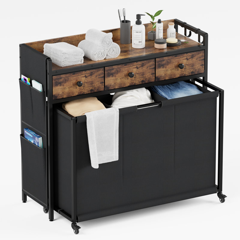 Laundry Hamper Laundry Sorter with 3 Removable Bags Laundry Basket with Shelf Drawers