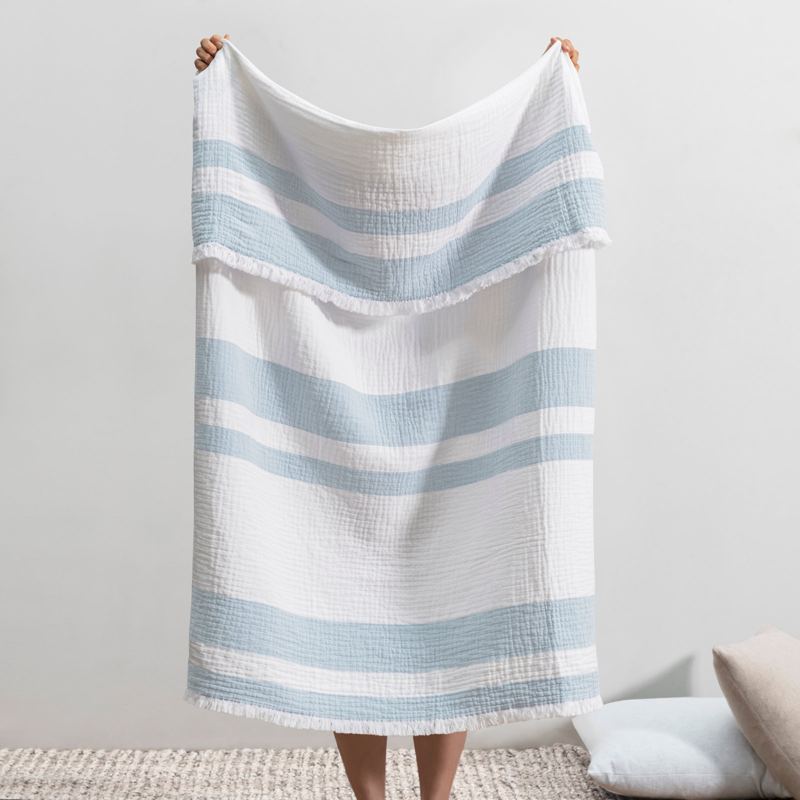 San Marino Cotton Throw Blanket, Sky Blue