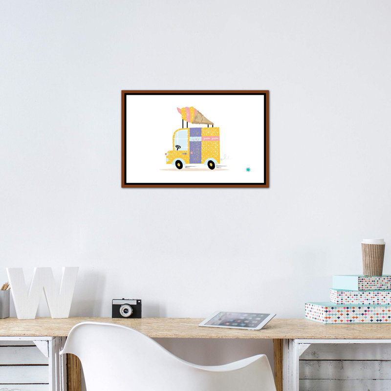 Ice Cream Van - impression d'art graphique, Pas de tapis, Toile avec cadre brun, H 18 po x l 26 po x P 1,5 po
