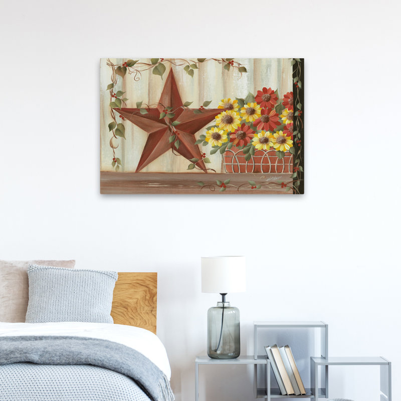 Panier d'étoile de grange - Art contemporain rouge rustique et étoile de grange, H 24 po x l 36 po
