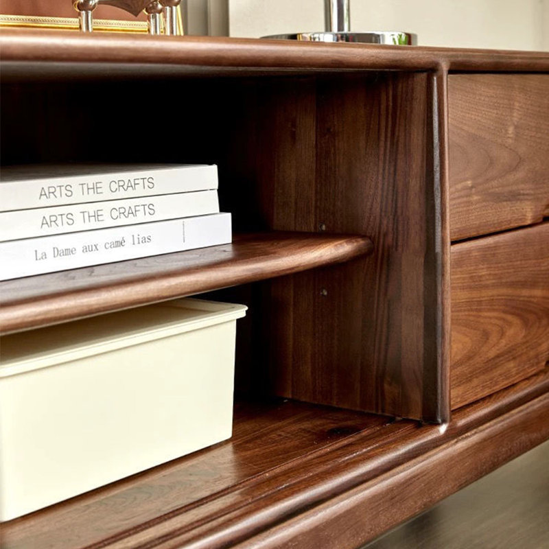 Classic black walnut TV cabinet, 94.49"