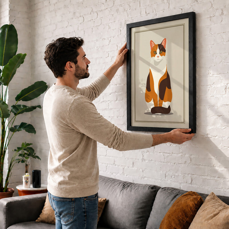 Geometric Cat Mid-Century - Framed Print, A4 - 29.7 x 21.0 cm, White