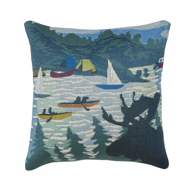 Marina Lake Life Indoor/Outdoor Blue/Green/Ivory Square Throw Cushion Cover