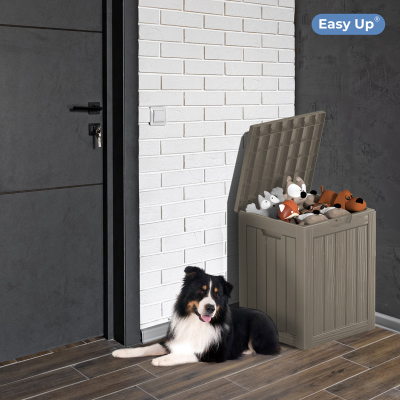 Light Brown Lockable Plastic Wicker Deck Box 28 Gallon
