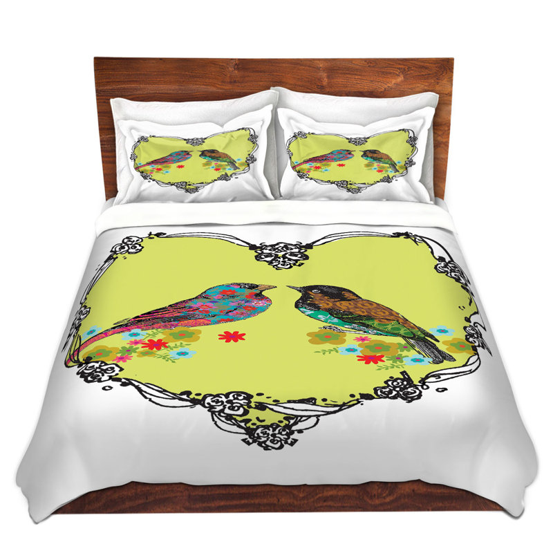 Ensemble de housse de couette simple DiaNoche en microfibre par Marci Cheary - Love Birds