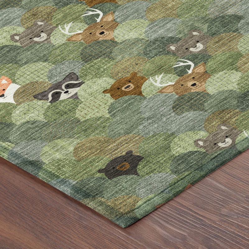 Machine Washable Indoor/Outdoor Chantille ACN2582 Kids Rug, Olive, 3' x 5'