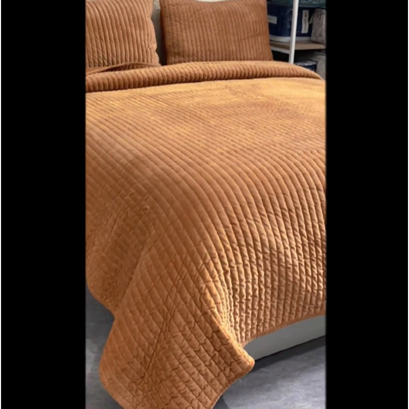 Cocoa Brown Queen Velvet Quilt Set with Pillow Shams