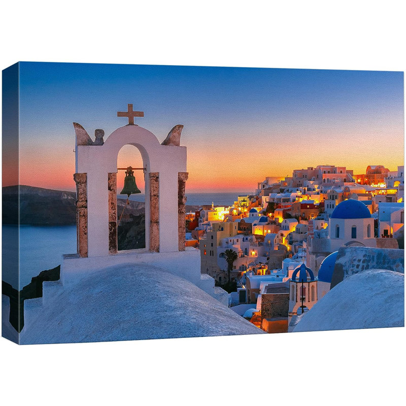 Duotone au crépuscule au-dessus de Santorini en Grèce - Photographie sur toile tendue, H 16 po x l 24 po x P 1,5 po