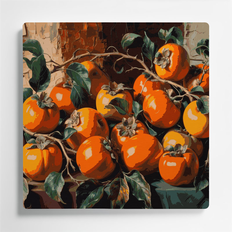 Art mural en métal noir Fruit kaki, H 12 po x l 12 po