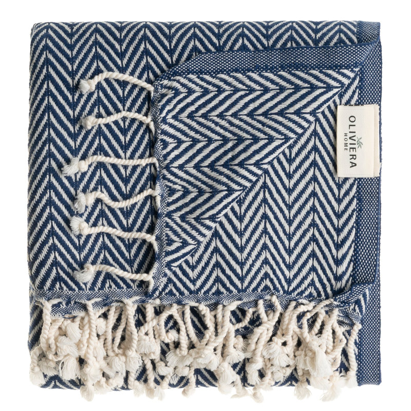 Essuie-mains en coton turc à chevrons, Marine