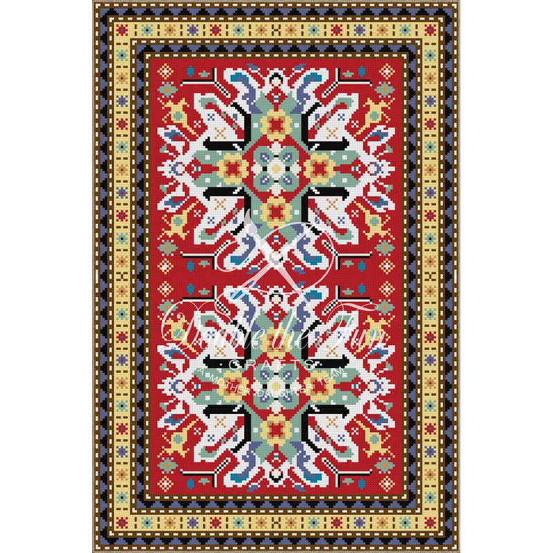 Tapis décoratif rouge tissé à motif géométrique traditionnel lavable à la machine, Sous-tapis carré 3 pi 3 po inclus
