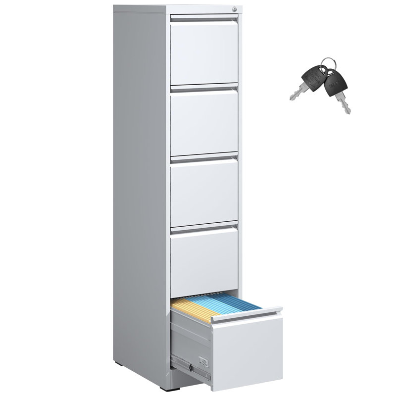 White Vertical 5-Drawer Lockable Metal Filing Cabinet