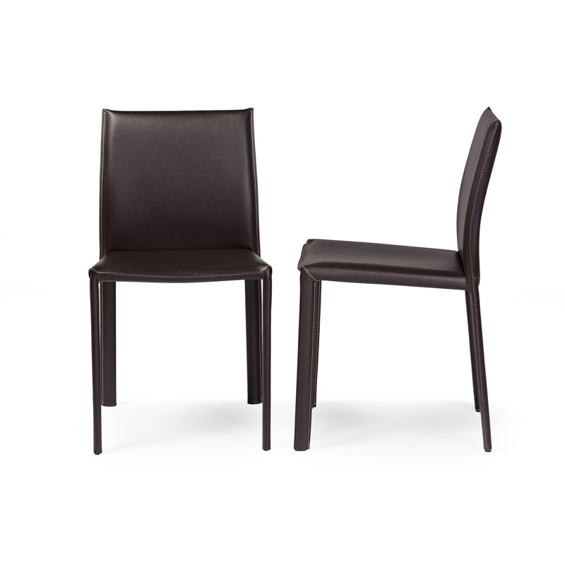 Engler 17.75'' H Genuine Leather Upholstered Metal Side Chair, Brown