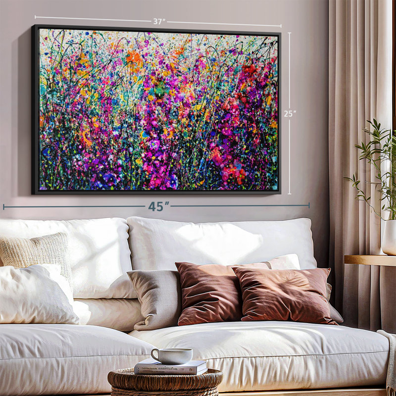 Abstract " Hollyhocks Inspired By Pollock ", 25" H x 37" W