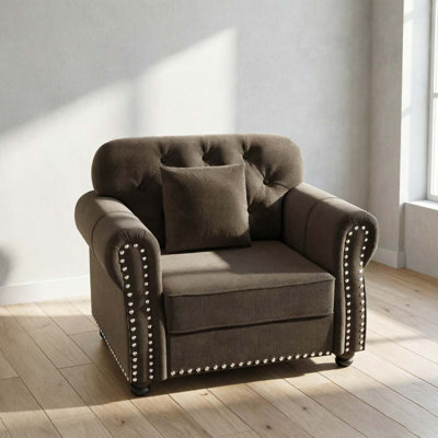 41.3"Upholstered Velvet Sofa with Nailhead Trim and Rolled Armrests,Mid-Century Modern Chesterfield Sofa with Button  Tufted,Includes 1 Pillows,Brown