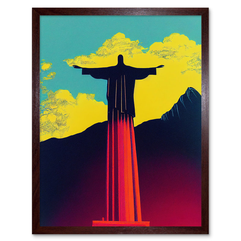 Christ Redeemer Rio Brazil Pop Art - Print, Brown Framed Paper, 43cm H x 33cm W
