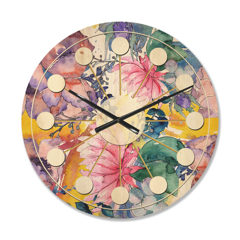 Horloge murale en bois Floral B, Moyen