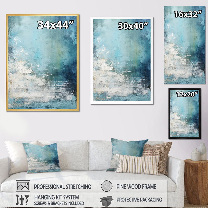 «Modern Coastal Collage Scenery II», reproduction sur toile, Cadre simple blanc, H 32 po x l 24 po x P 1 po