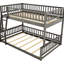 Lit double superposé au-dessus d'un grand lit double gris - Supporte les matelas sans glissières avec barrières de sécurité pour éviter les accidents pendant le sommeil