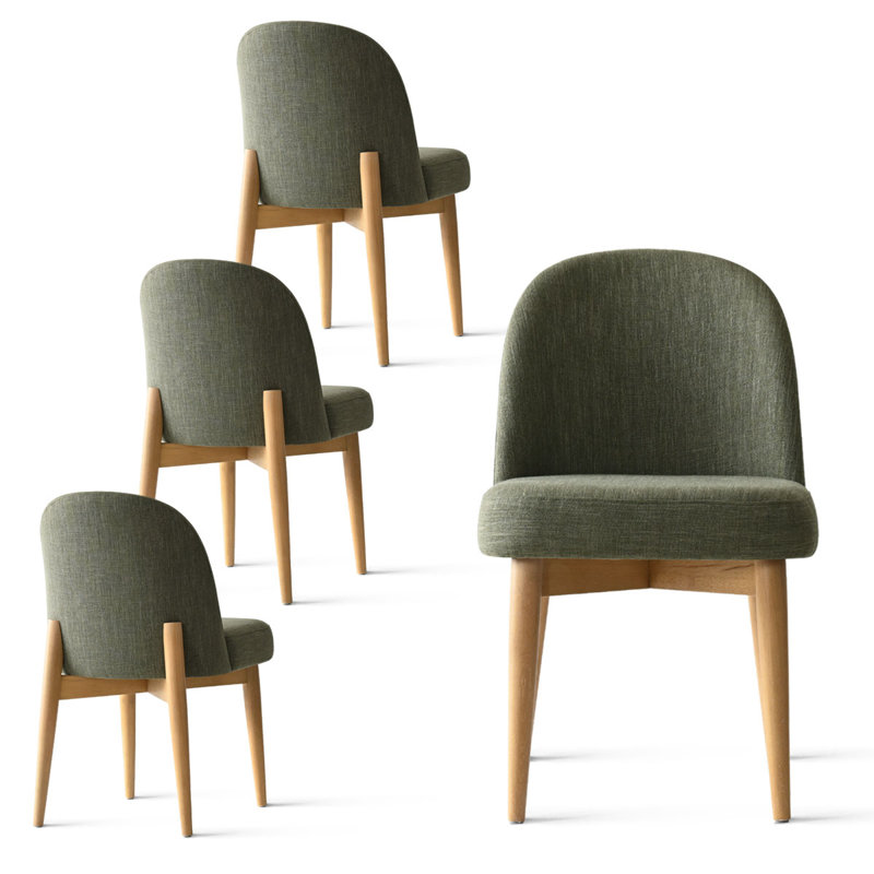Linen Upholstered Dining Chairs With Solid Wood Legs, Green