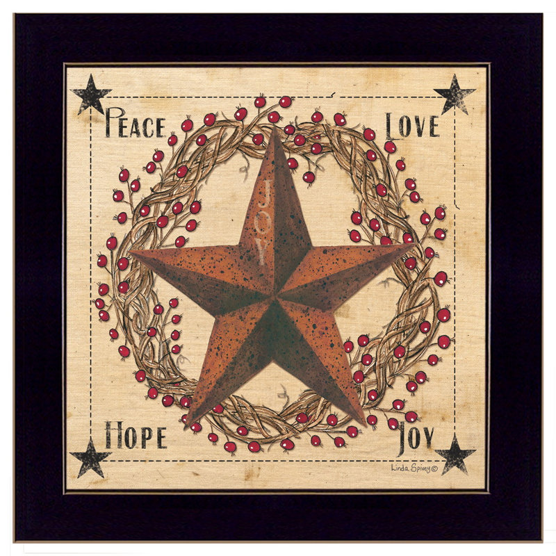 «Peace, Love, Hope, Joy», art mural encadré pour le salon, impression de décoration intérieure par Linda Spivey