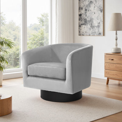 Velvet Upholstered Swivel Barrel Chair