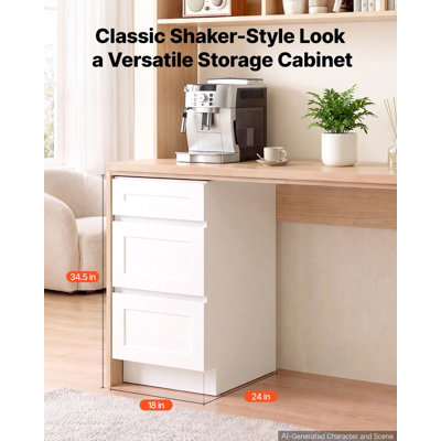 Meuble bas blanc de style Shaker, à monter soi-même, largeur 45,7 cm (18 po), dimensions (non assemblé) : 45,7 cm (18 po) L x 61 cm (24 po) P x 87,6 cm (34,5 po) H, avec 3 tiroirs, fermeture amortie et chants plaqués. Parfait pour la maison, le bureau et la buanderie.