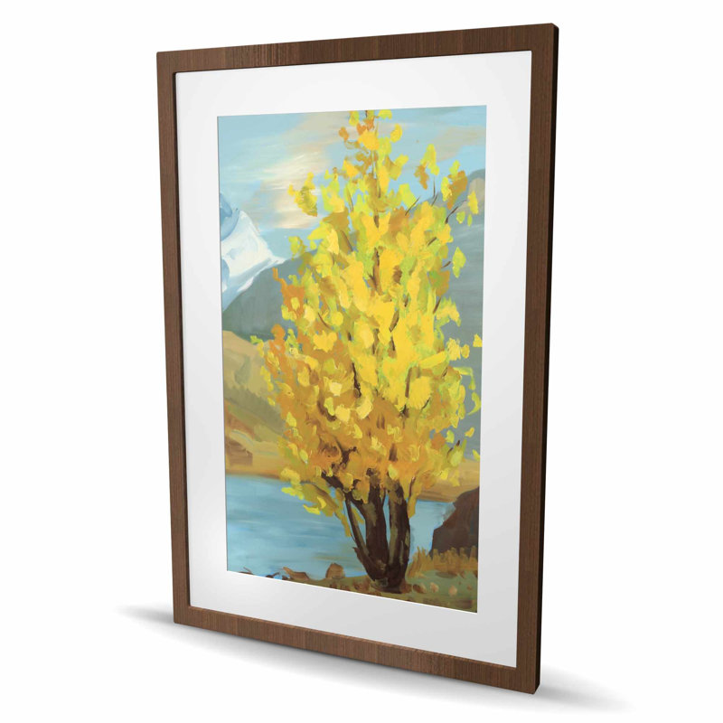Arbre jaune et reflet - imprimé mat encadré pour la décoration, Brun
