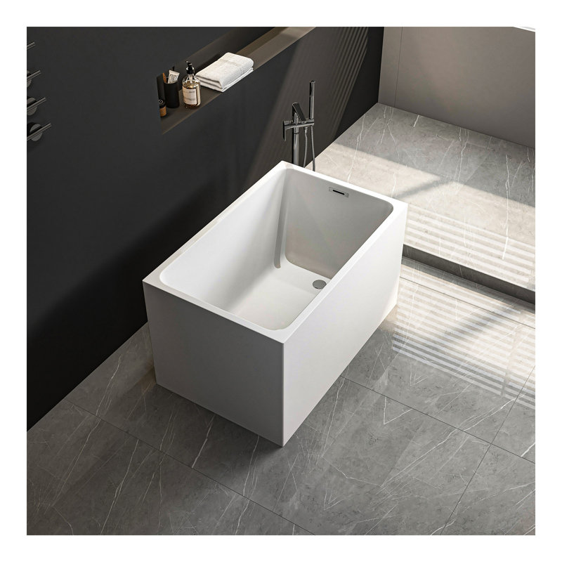 Acrylic Freestanding Bathtub ,Spacious rectangle Shape, Gloss White Finish, Chrome Overflow