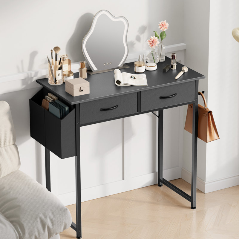 Bureau d'ordinateur 32 pouces avec tiroir et sac de rangement en tissu, Noir