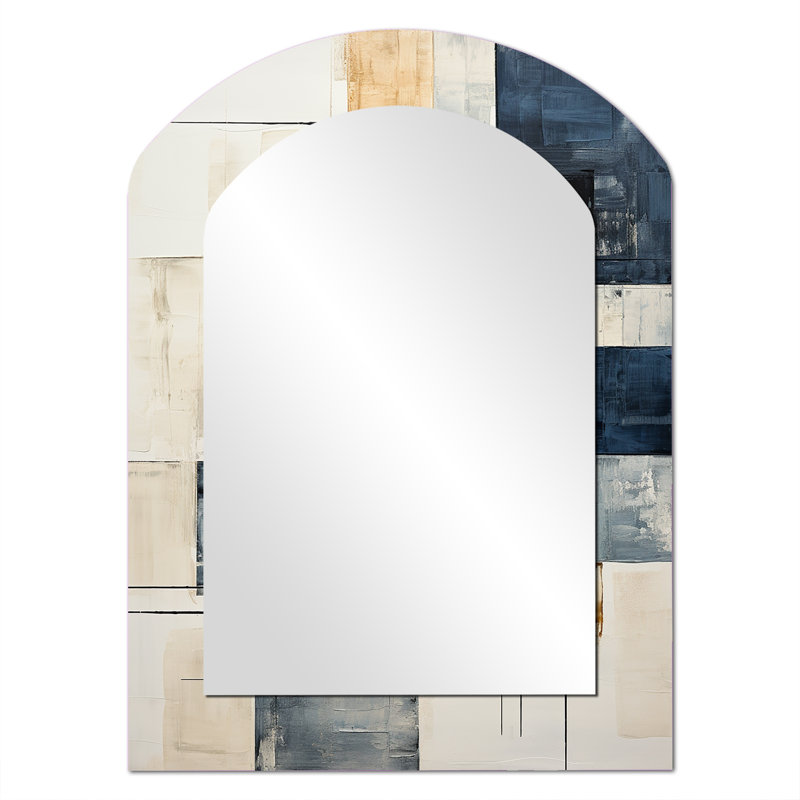 Ivory Illusions Abstract Shapes I - Abstract Shapes Irregular Shape Mirror, White Asymmetrical Unique Wall Mirror, Printed Metal Art