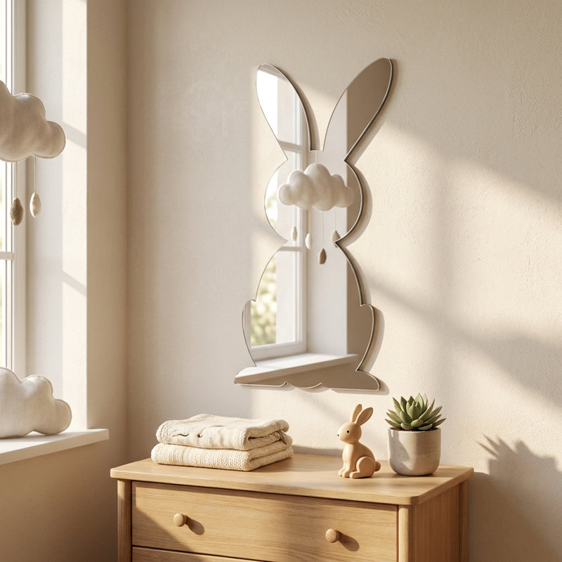 Miroir d'appoint Playful Bunny, H 19,7 po x l 9,4 po, Argent