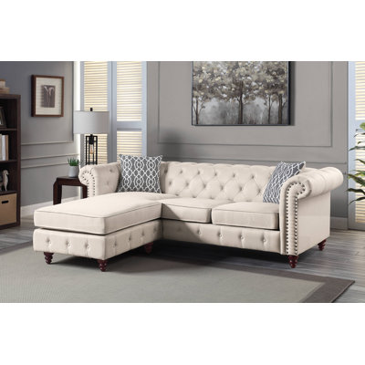 Friedegunde Transitional 90"L Reversible Sectional Sofa with 2 Pillows