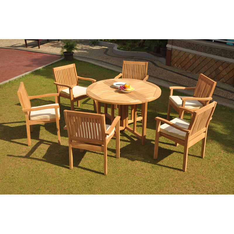 Benito 2 - Person Teak Wood Patio Dining Set with Round Table, 6