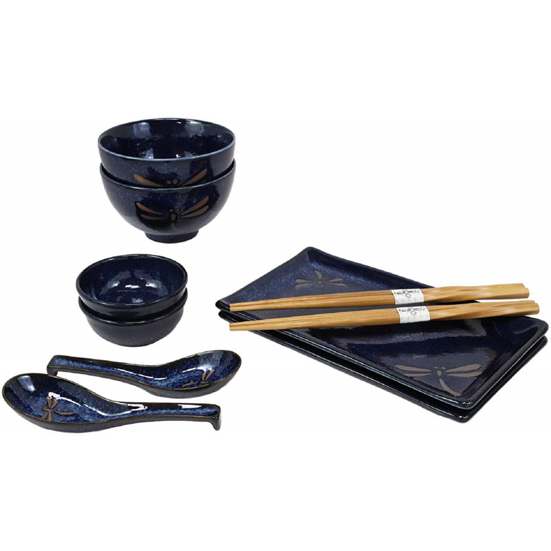 Service de vaisselle 10 pièces Eito Japanese Mino Ware Tombo Dragonfly