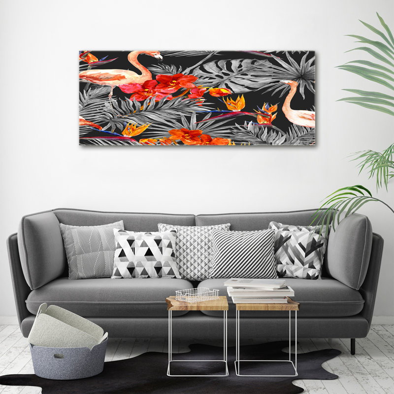 Flamingos And Flowers - Wrapped Canvas Print