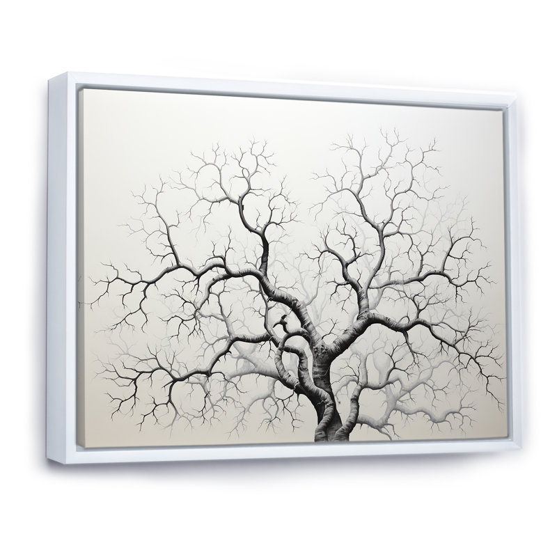 «Monocrhome Sycamore Tree Solitude II», reproduction sur toile, Cadre flottant blanc, H 34 po x l 44 po x P 1,5 po