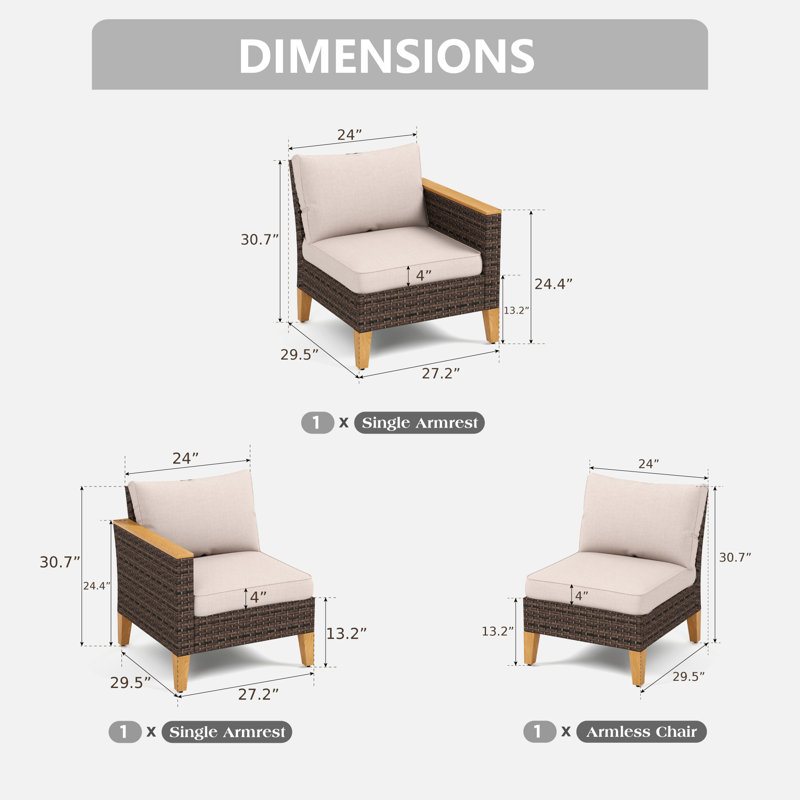 Canapé de patio d'extérieur en osier avec coussins 78,4 po Shutesbury, Beige
