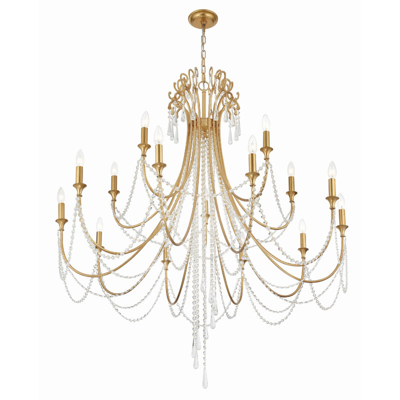 Storrs 15 - Light Dimmable Classic / Traditional Chandelier, Antique Gold