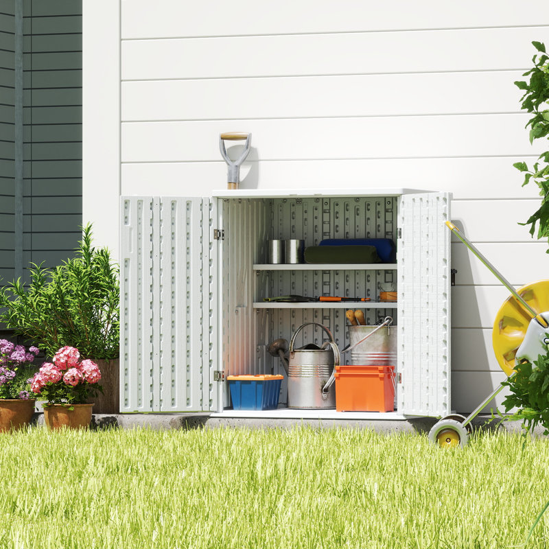 EHHLY Heavy Duty Small Storage Cabinet Outdoor Weatherproof, 14 Cuft Garage Storage Cabinet with 2 Adjustable Shelves, Lockable Kitchen Pantry Closer Organizer, 31Wx23Lx34H, Polar White