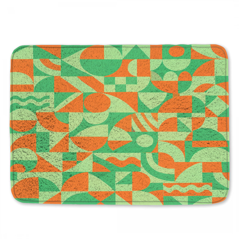 Tapis de bain géométrique abstrait vert orange, 24in W x 17in L
