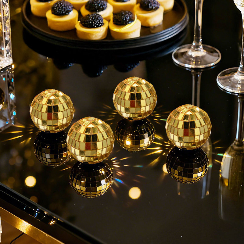  20 pièces mini-boule disco 1,6 "petit miroir réfléchissant pour décoration de fête des années 70 or, Doré