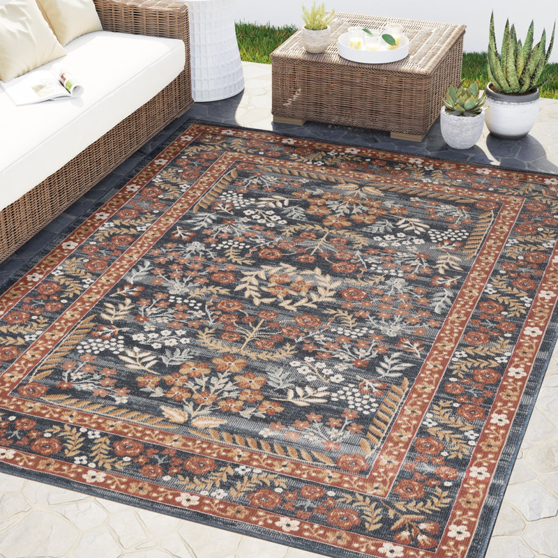 Abani Teuton DAL170A Indoor/Outdoor Floral Navy Area Rug, 4 pi x 6 pi