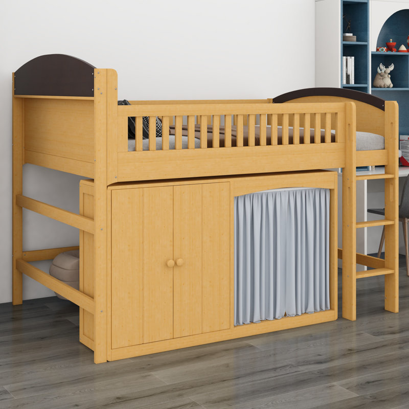 Lit mezzanine avec garde-robe, armoire de rangement, Bois