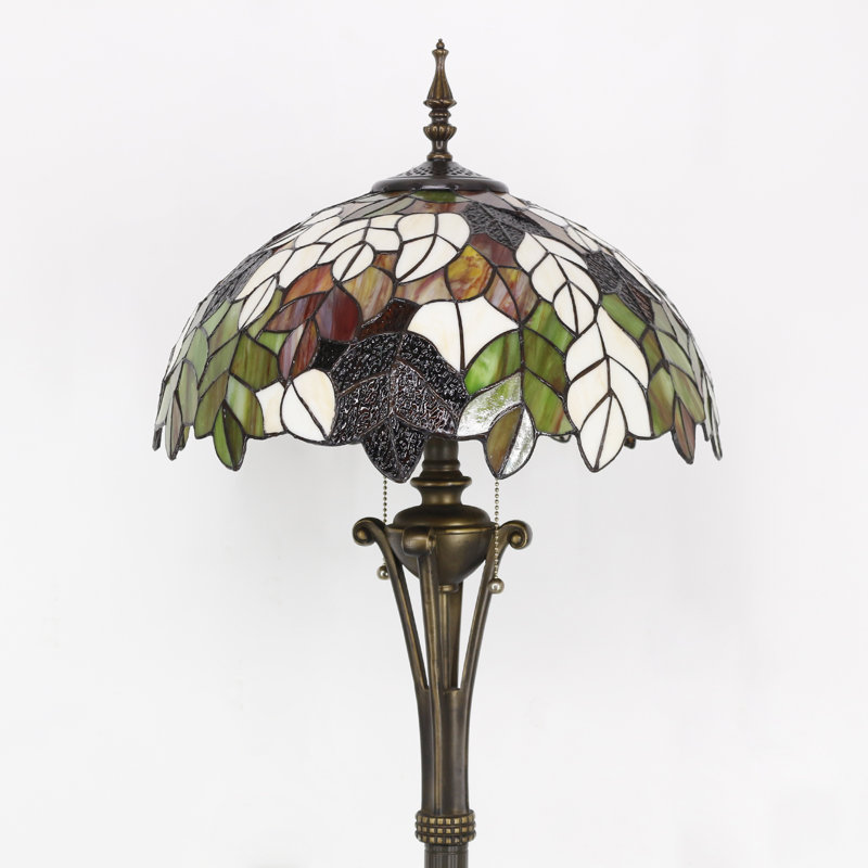 Tiffany Floor Lamp Maple Leaf Stained Glass Standing Reading Light 16X16X70 Inches Antique Pole Corner Lamp Decor Bedroom Office Living Room