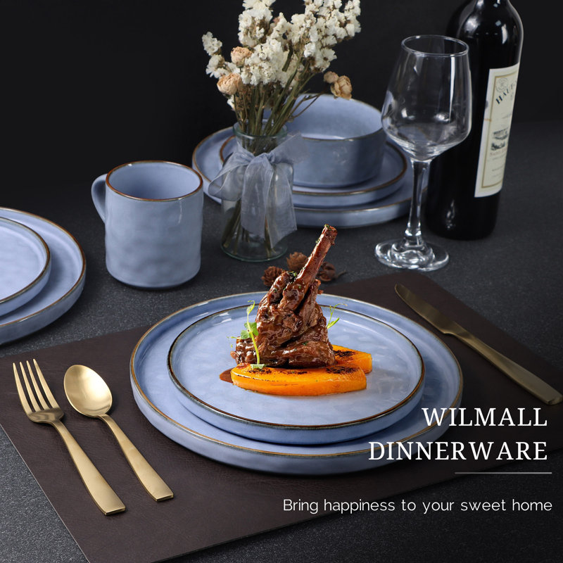 Grayish Blue Ceramic 16-Piece Dinnerware Set for 4