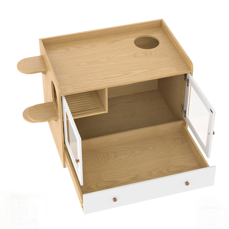 Enceinte de litière pour chat avec tiroir et escalier, salle de bain en bois pour chambre à coucher et salon
