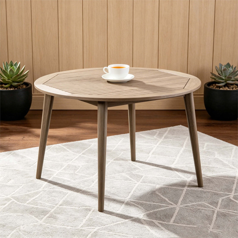 Table de salle à manger d'extérieur ronde en bois d'acacia gris avec table de patio résistante aux intempéries, Gris